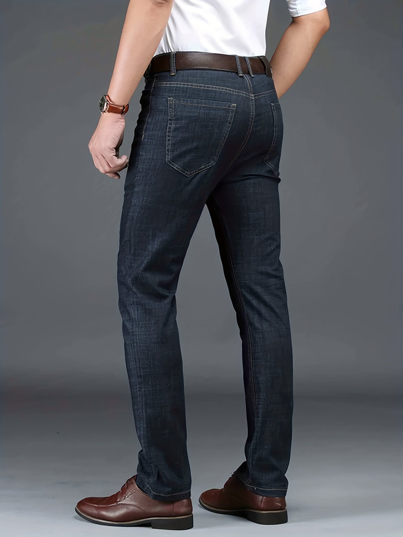 Business Casual Mens Straight Leg Stretch Denim Jeans with Pockets