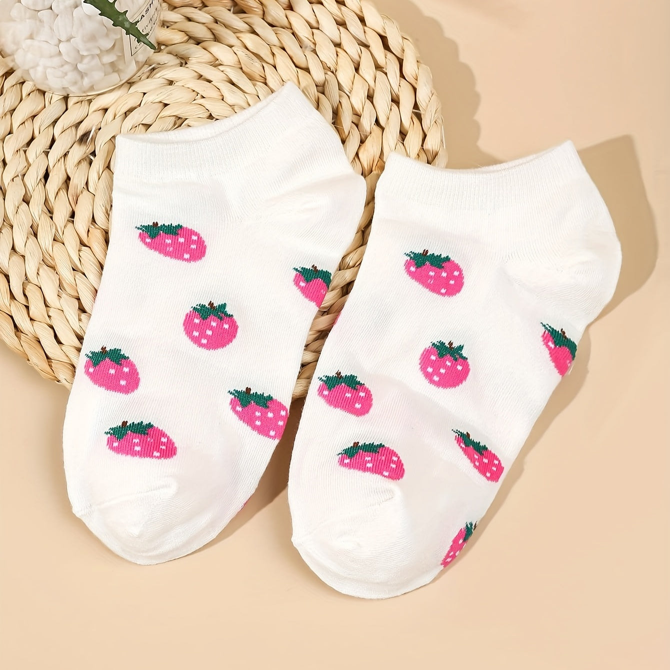 5 Pairs Cartoon Fruit Print Socks & Lightweight Ankle Socks