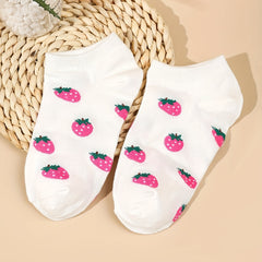 5 Pairs Cartoon Fruit Print Socks & Lightweight Ankle Socks
