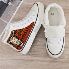 Cow Print Plush Lined Thermal Chunky Canvas Sneakers