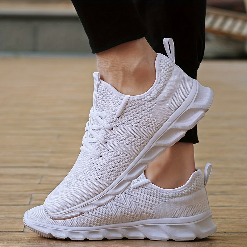 Men's Solid Knit Breathable Running Shoes Non Slip Soft Sole Sneakers