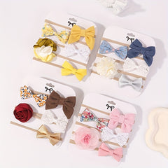 5-Piece Floral Bow Headband Set for Infant & Baby Girls