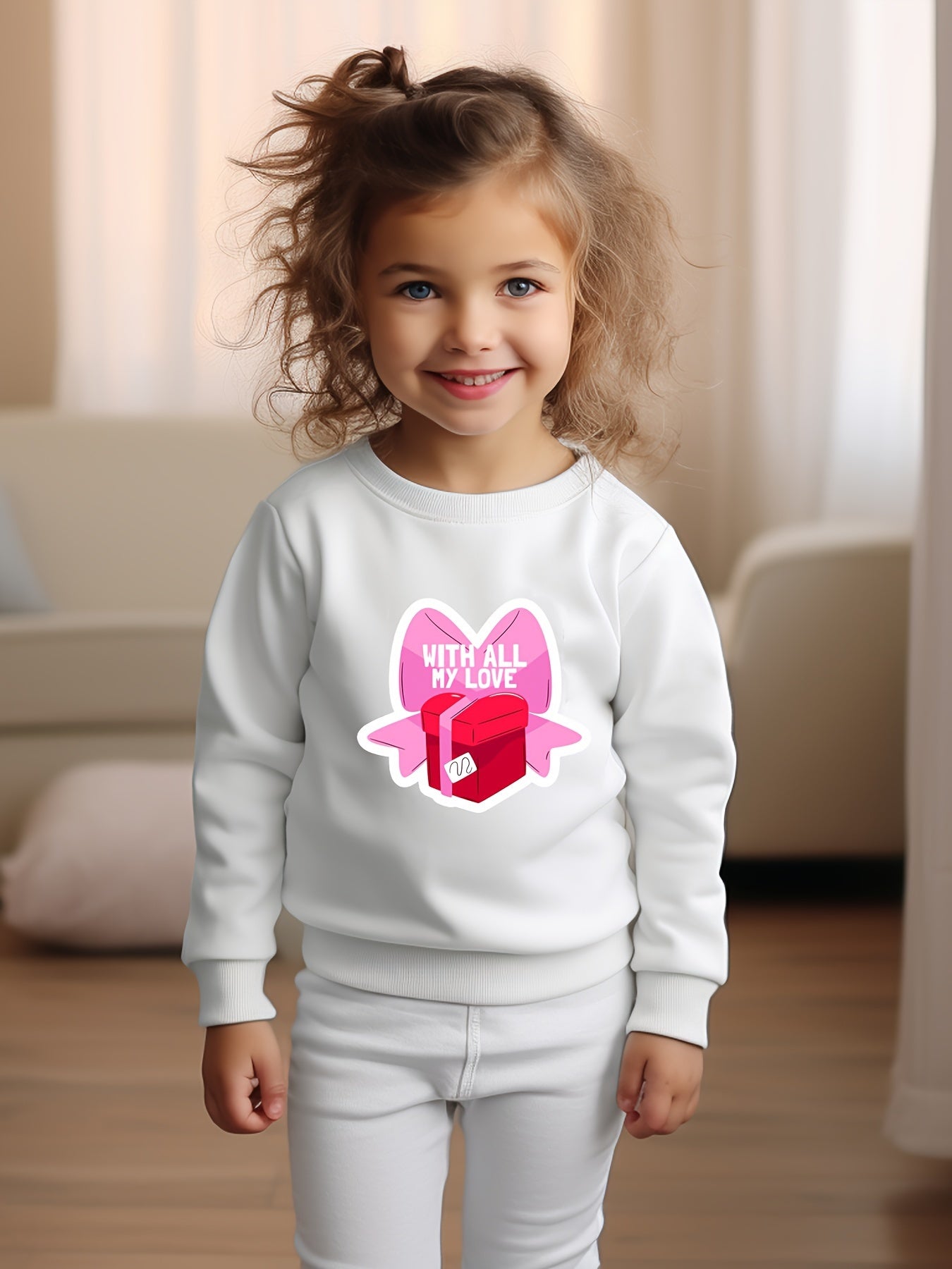 OERYUI Girls boys With All My Love Print Heart Graphic Sweatshirt Comfy Pullover
