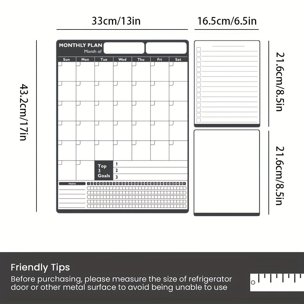 Monthly Magnetic Dry Erase Calendar for Fridge 33x43cm
