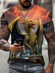 Dragon Print Men's Short Sleeve T-shirt Graphic Tee Men's Summer Clothes