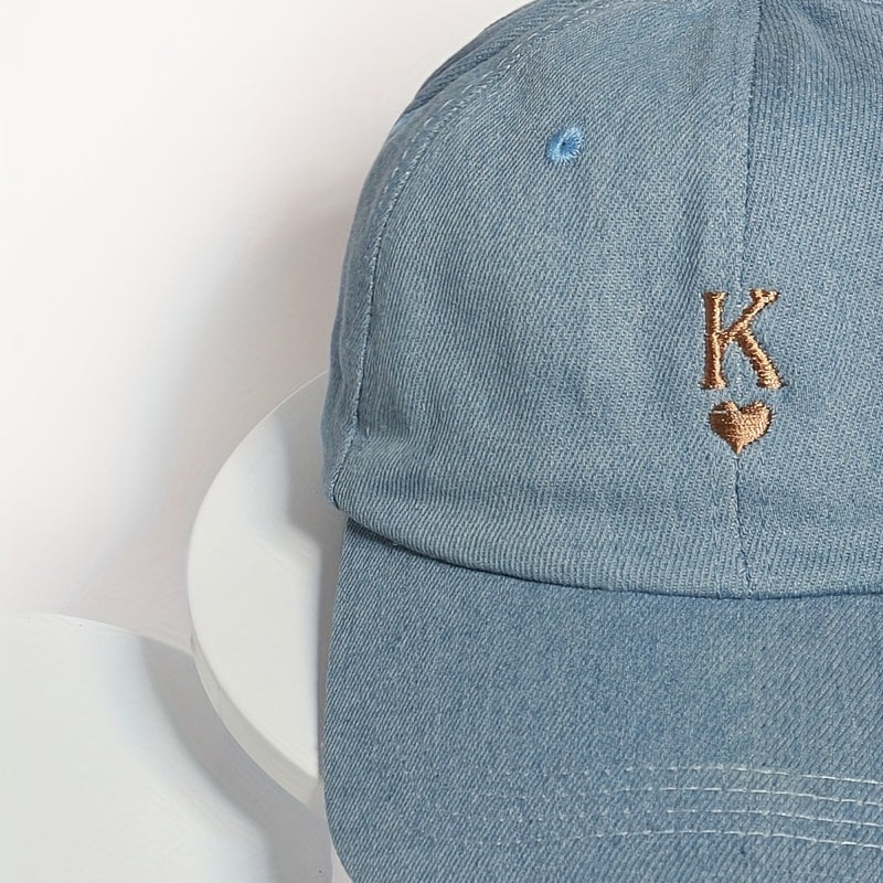 Heart K Embroidery Baseball Cap Unisex Washed Distressed Dad Hat