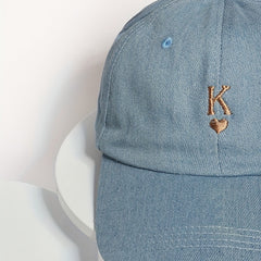Heart K Embroidery Baseball Cap Unisex Washed Distressed Dad Hat