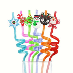 8pcs Reusable Christmas Curved Straws Cup Decorations 8 Random Colors