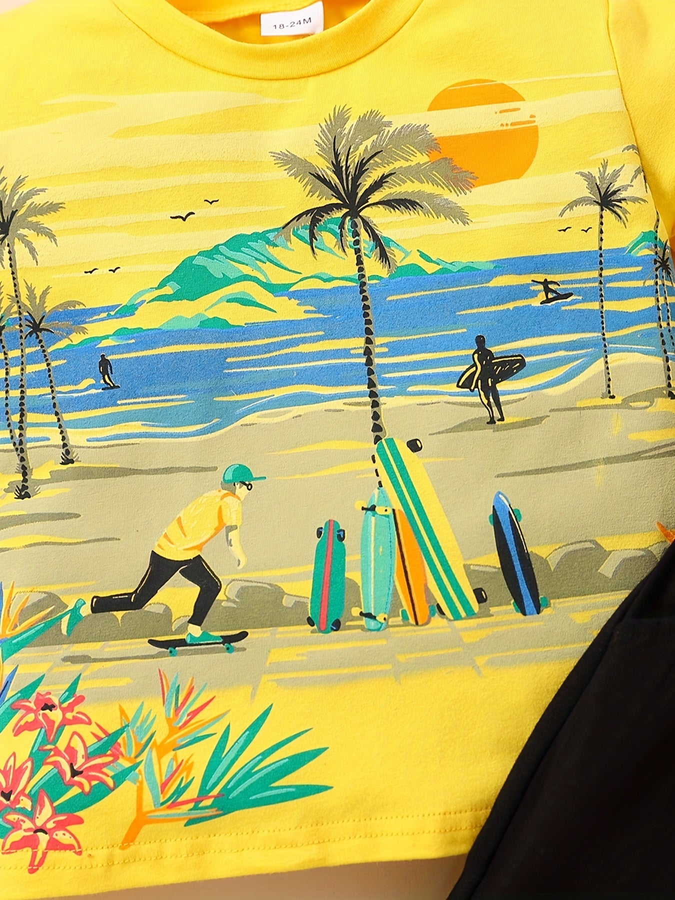 Boys Beach Print T Shirt And Shorts Set