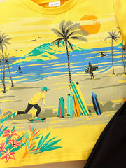 Boys Beach Print T Shirt And Shorts Set