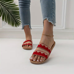Women's Wave Striped Linen Slides Ultra Light Open Toe Double Bands Shoes