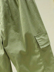 Girls Casual Cargo Pants Loose Fit Street Style Elastic Waist Trousers