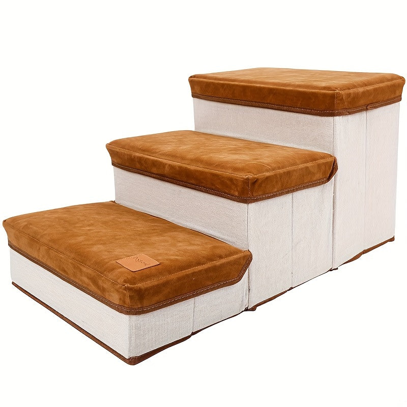 Foldable 3-Tier Pet Stairs for High Bed with Storage
