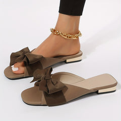 Women's Bowknot Slide Sandals Chunky Low Heel Shoes Lightweight Summer Shoes