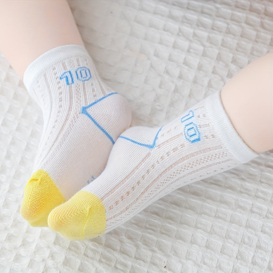 5pairs Baby Boys Kids Mesh Breathable Crew Socks for Spring and Summer