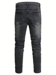 Men's Distressed Slim Fit Jeans - Casual Street Style Denim Pants