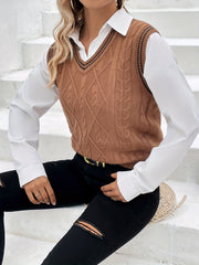 Sleeveless V Neck Sweater Vest with Contrast Trim