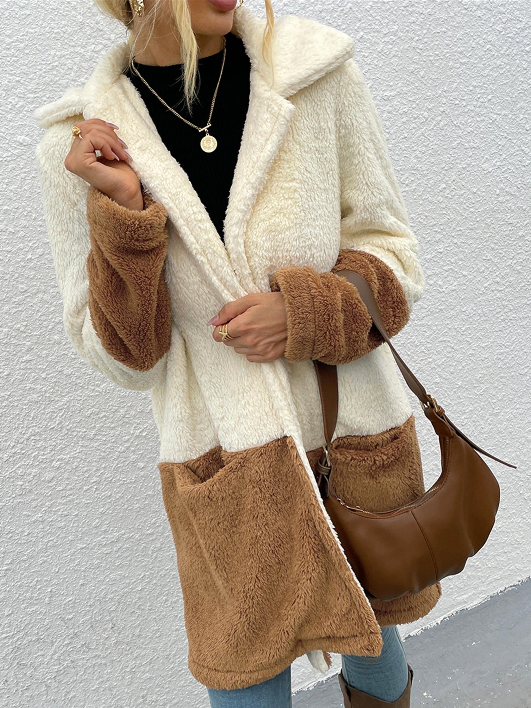 Women's Velvet Lapel Jacket Sweater with Large Pockets