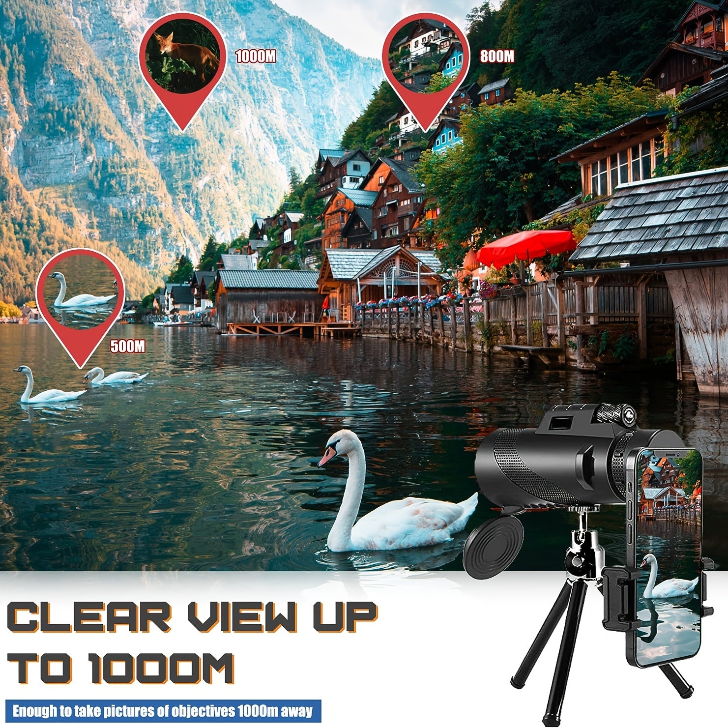 HD Portable Monocular BAK4 Prism IPX4 Waterproof