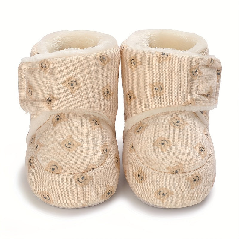 Baby Boys Cartoon Fleece Boots, Soft & Warm Indoor Walking Shoes