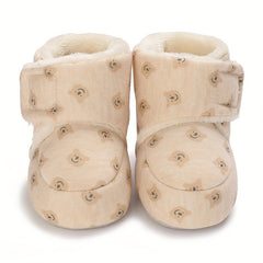 Baby Boys Cartoon Fleece Boots, Soft & Warm Indoor Walking Shoes