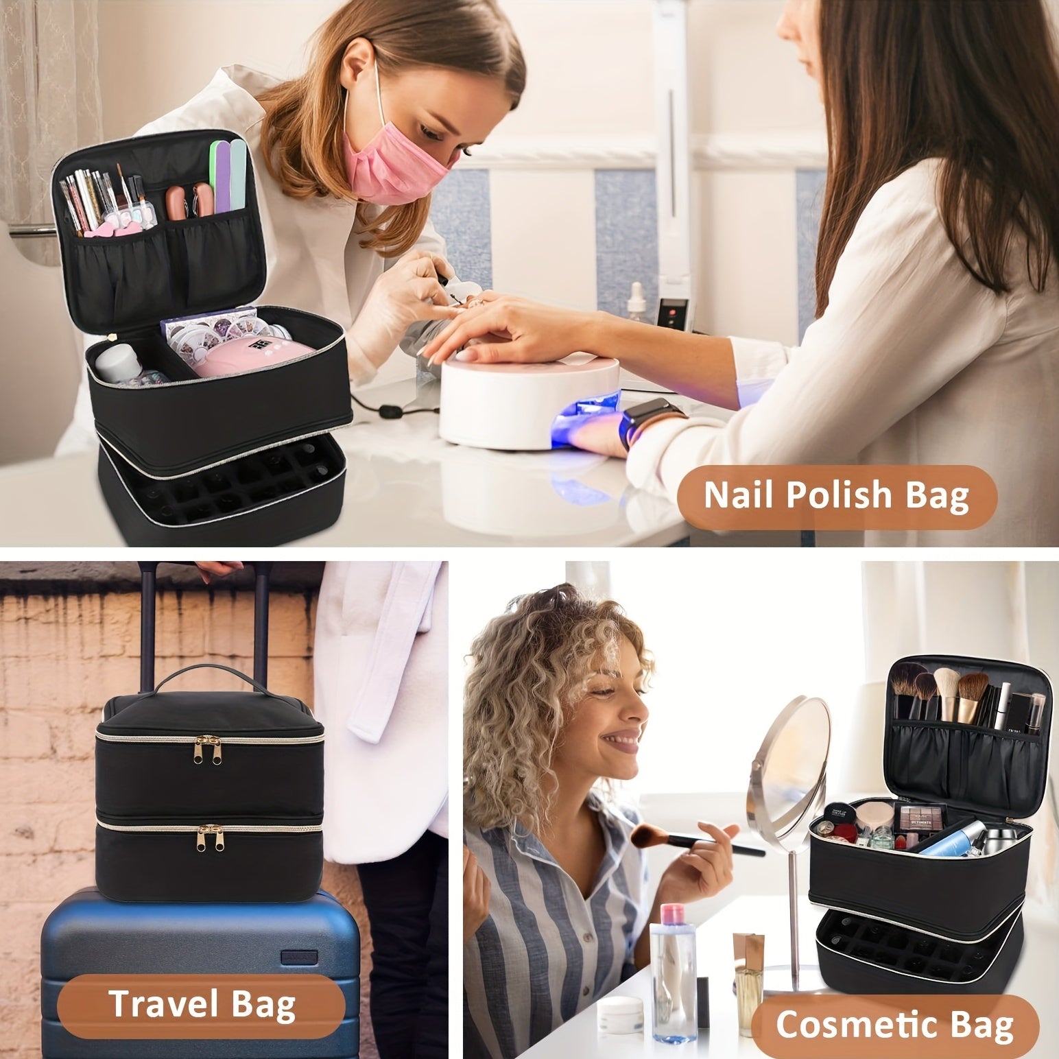 Double Layer Cosmetic Bag Nail Polish Essential Storage Makeup Organizer