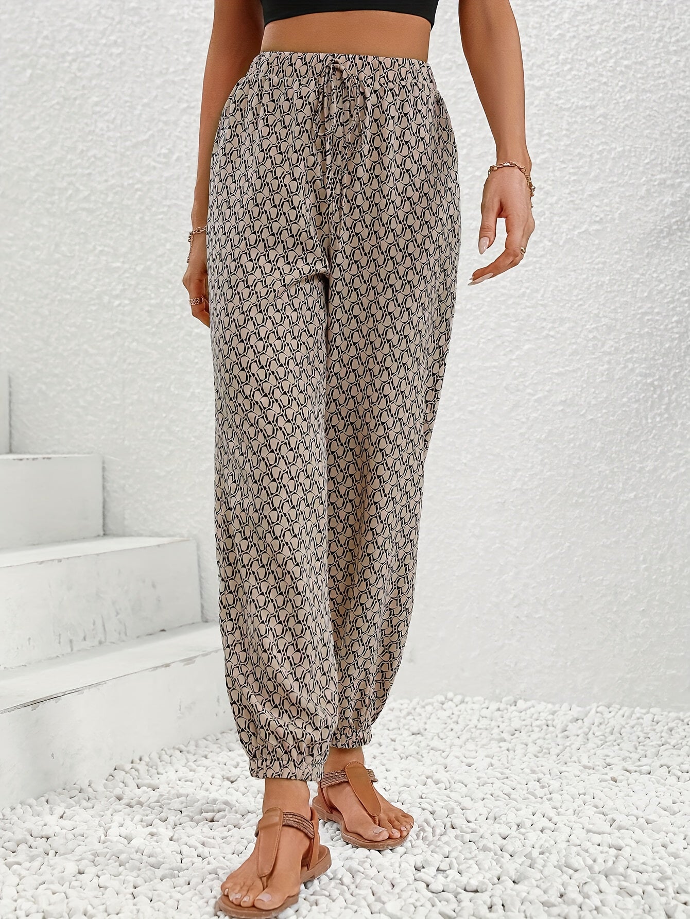 Allover Print Drawstring Pants Casual Elastic Waist Long Length Pants