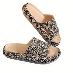Leopard Print Pillow Slides Women's Open Toe Bath Shoes
