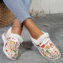 Women's Christmas Cartoon Print Skate Shoes Warm Low Top Sneakers