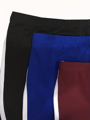 3 Pack Plus Size Sports Shorts Set Women's Plus Solid Binding Elastic High Rise