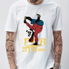 Cotton Anime Panda Print Men's Graphic Crew Neck T shirt Casual Comfy Tee