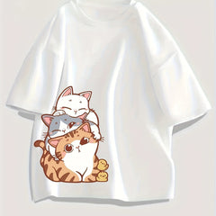 Cat Graphic Casual Short Sleeve Top Cartoon Print Sports T-shirt