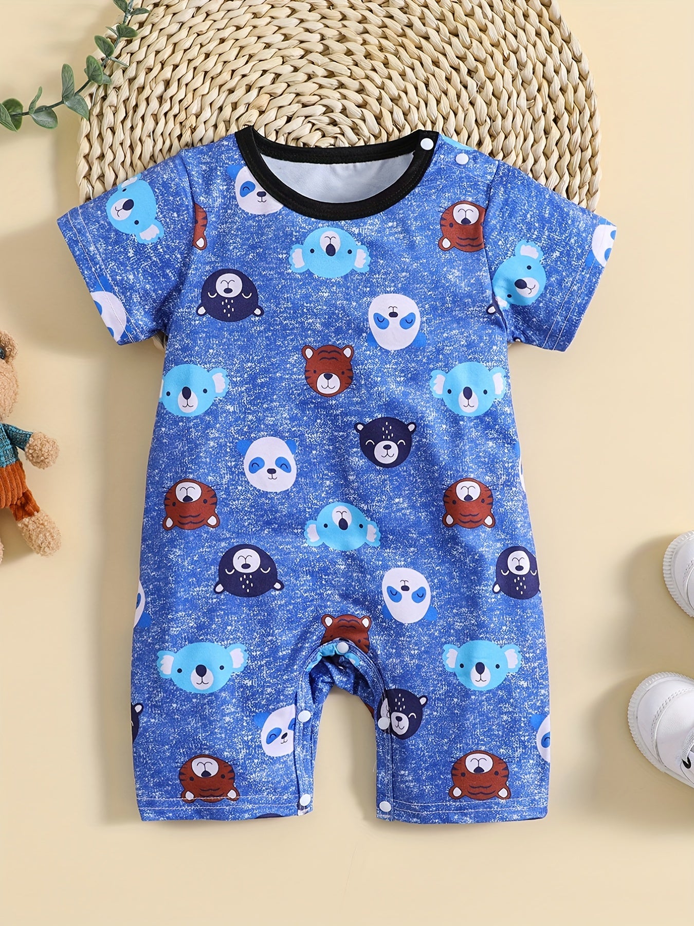 Baby Boys Casual Cartoon Bear Graphic Short Sleeve Jumpsuit