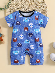 Baby Boys Casual Cartoon Bear Graphic Short Sleeve Jumpsuit