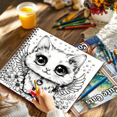 Spiral Coil Cat Coloring Book 22 Pages Thick Paper Adult Anxiety Relief Activity