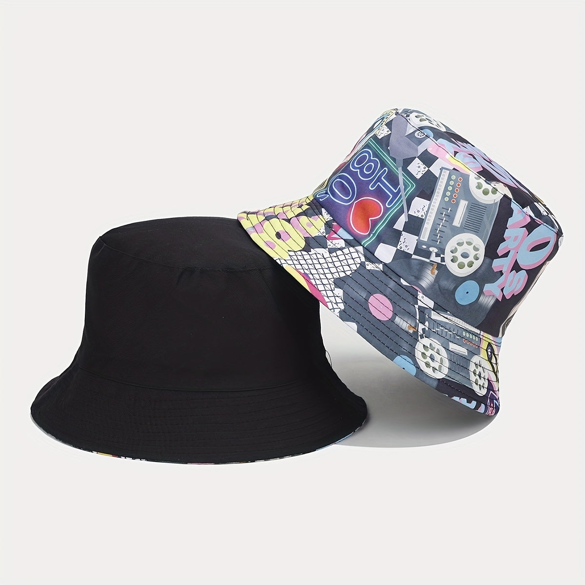 80s Printing Bucket Hat Double sided Sun Hat Unisex