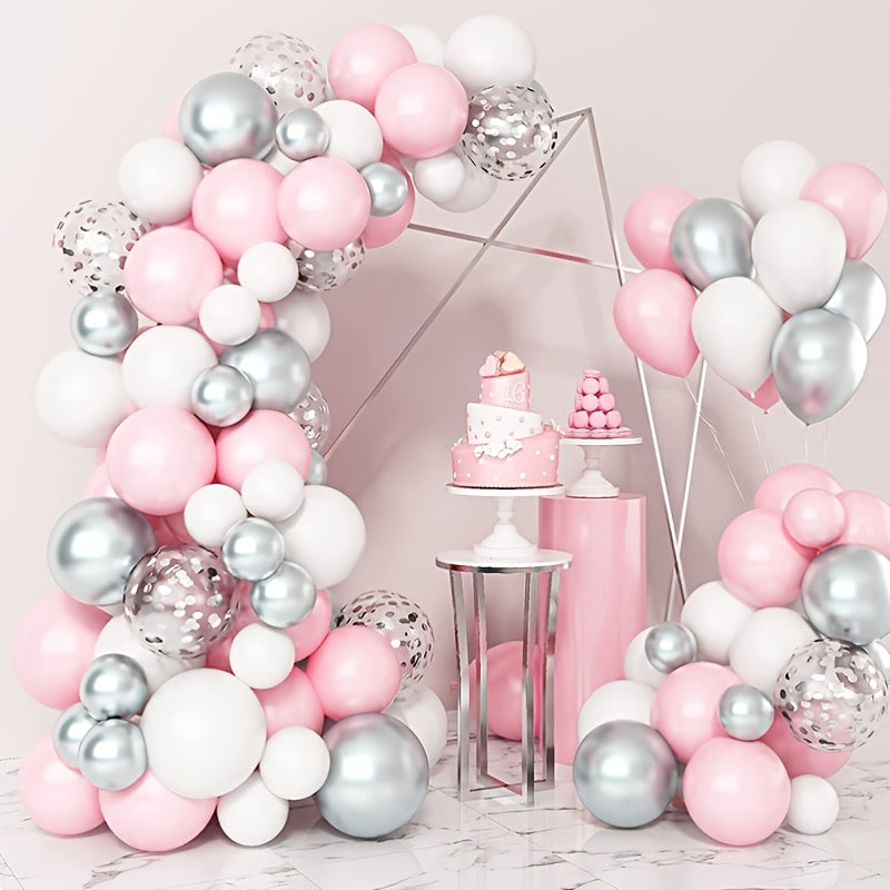 118pcs Silvery Pink Balloon Latex Balloons Gender Reveal Balloons