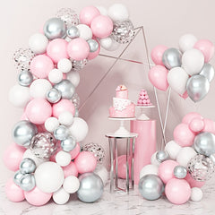 118pcs Silvery Pink Balloon Latex Balloons Gender Reveal Balloons