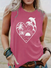 Dolphin Print Tank Top Sleeveless Summer Top