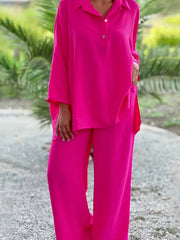 Casual Outfits Set Women's Solid Shirt & Pants Two Piece Set