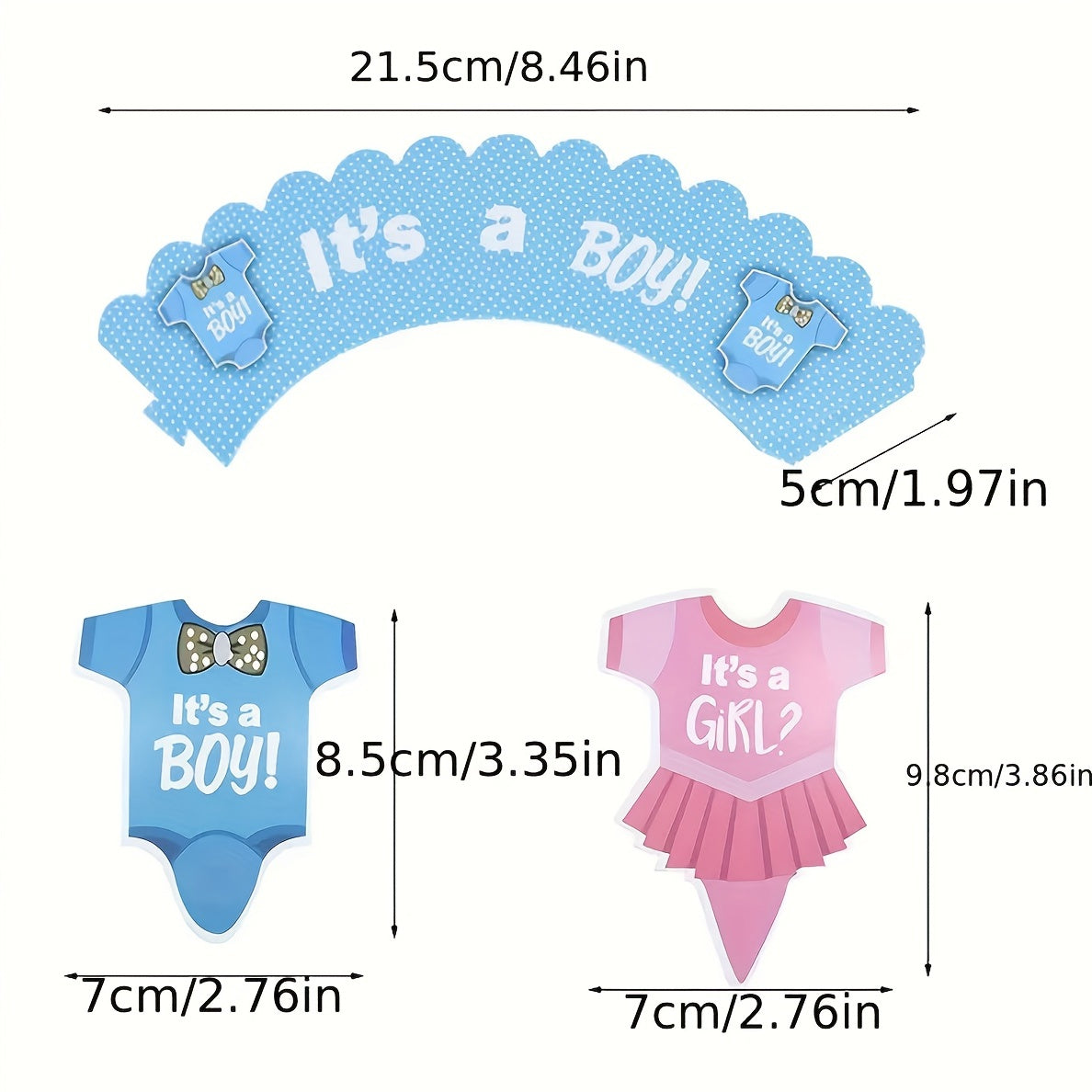 24pcs Baby Shower Cupcake Wrapper & Topper Set Gender Reveal Kids Birthdays