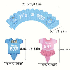 24pcs Baby Shower Cupcake Wrapper & Topper Set Gender Reveal Kids Birthdays
