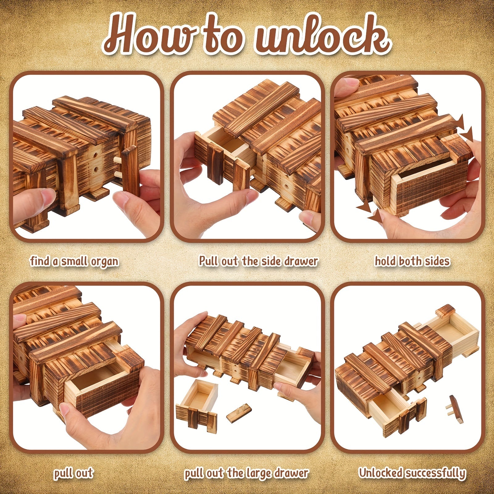 Wooden Secret Puzzle Box for Adults - Hidden Compartments