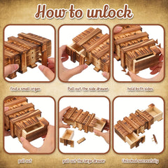 Wooden Secret Puzzle Box for Adults - Hidden Compartments