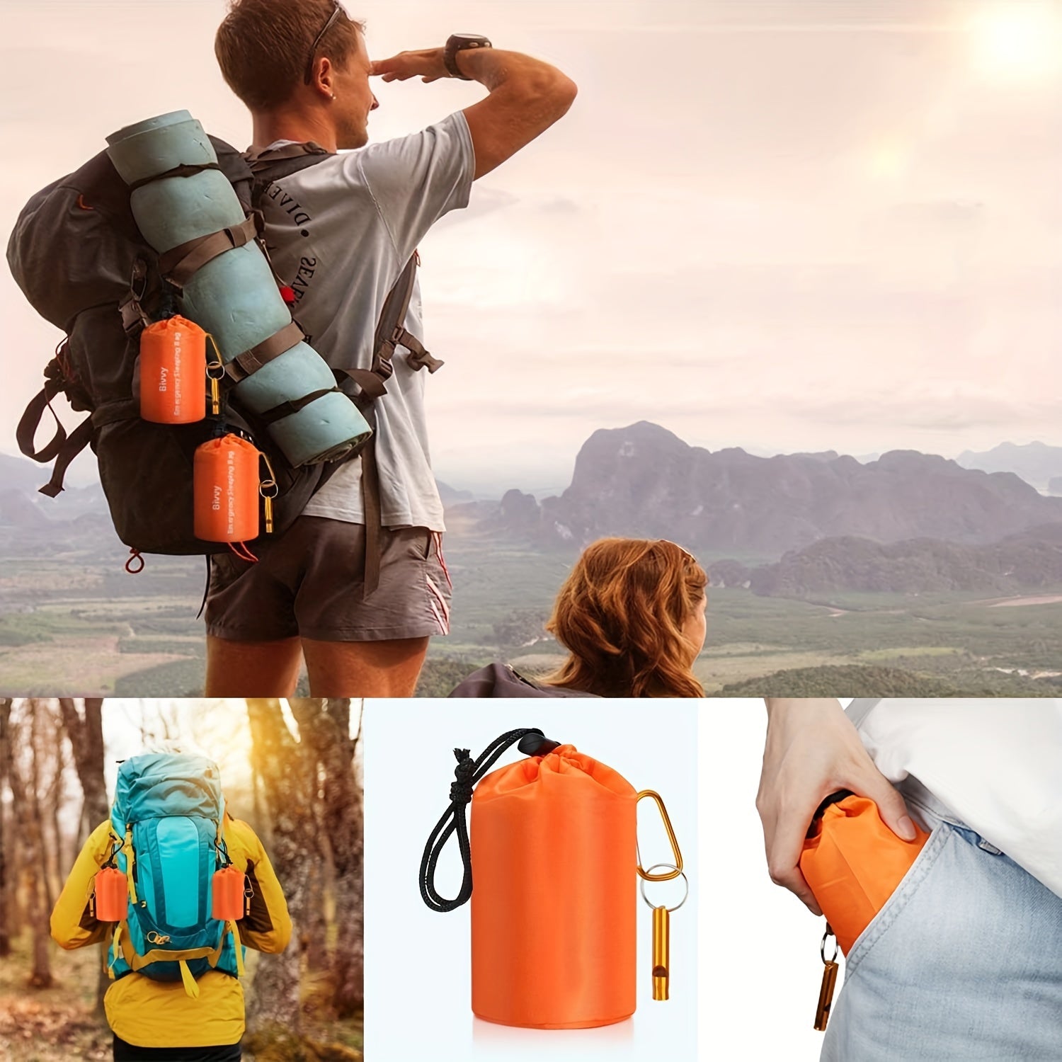 2pcs Emergency Sleeping Bag Set For Camping Hiking Outdoor Activities
