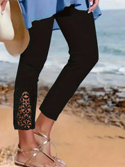 Lace Stitching Skinny Leggings Casual Solid Every Stretchy Leggings