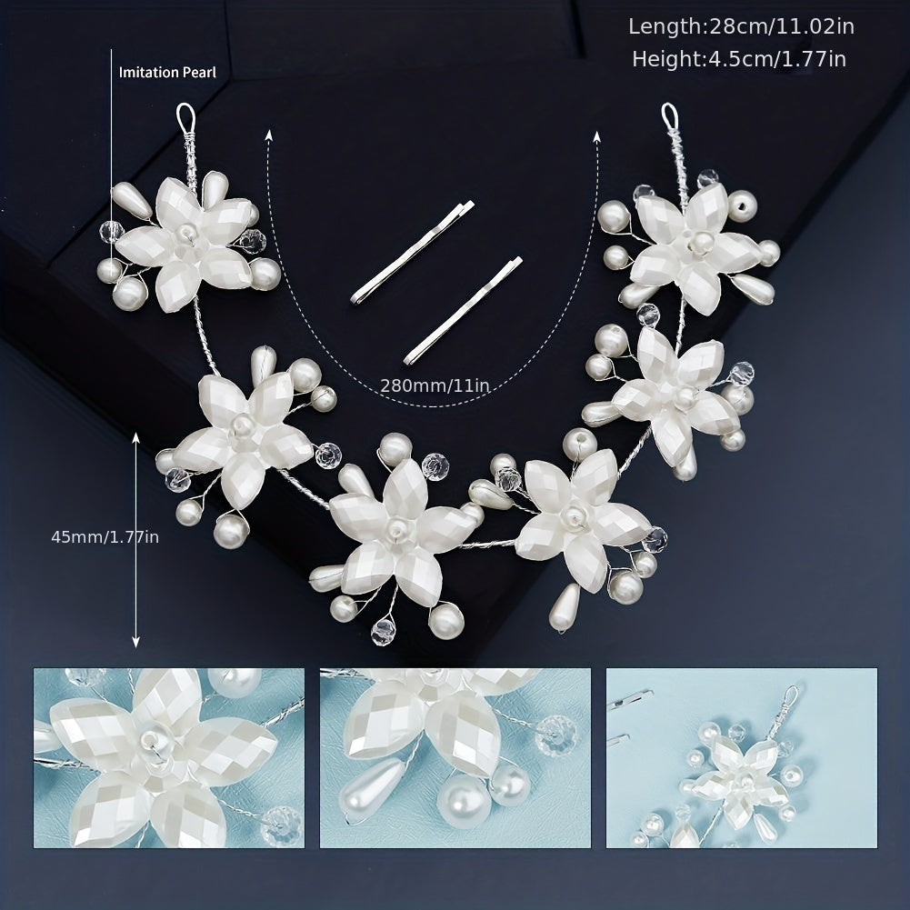 Acrylic Flower & Pearl Hair Clip Bridal Wedding Headwear