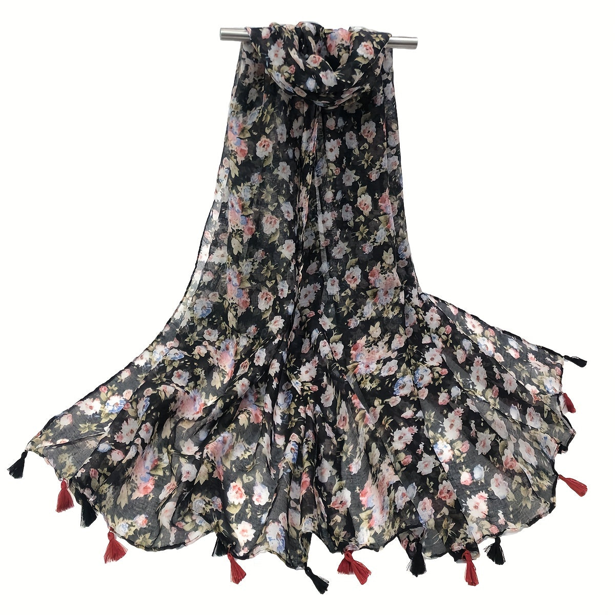 Boho Floral Tassel Scarf Vintage Shawl Windproof Head Wrap
