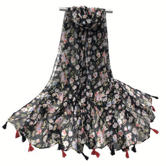 Boho Floral Tassel Scarf Vintage Shawl Windproof Head Wrap