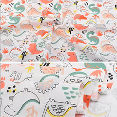Dinosaur Series 8-Piece Cotton Twill Printed Fabric Hand Pieced